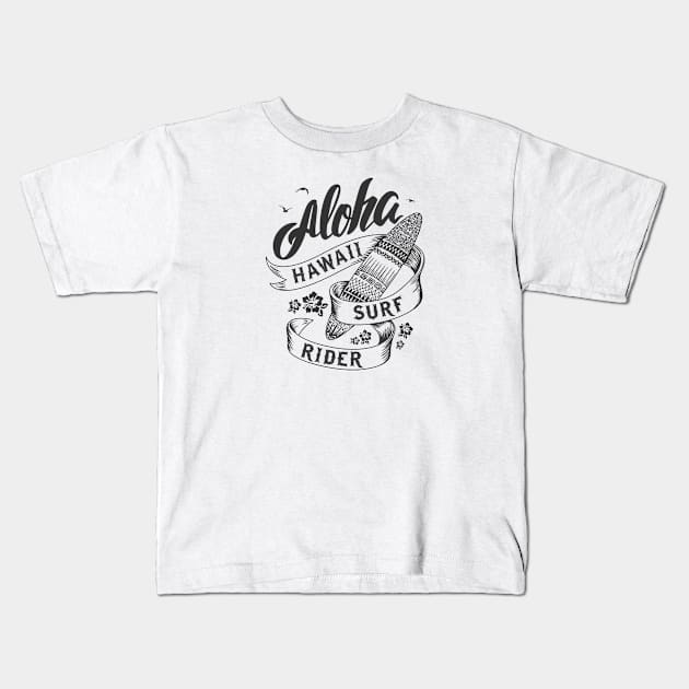 Aloha Hawaii Surf Rider - Black Text Kids T-Shirt by DanDesigns